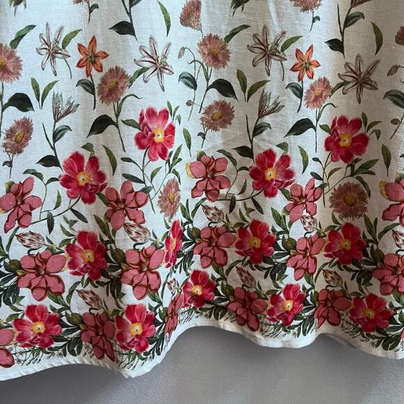 Max Studio Linen V-Neck Floral Printed Puff Sleeve Midi Dress Loose Fit Boho L - Picture 8 of 10